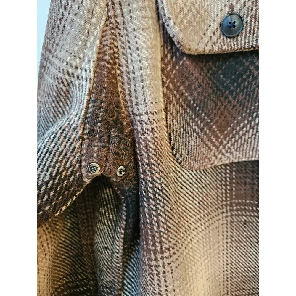 Jachs New York Mens Large Plaid Shirt Jacket Brown Wool Blend Button Front Lined